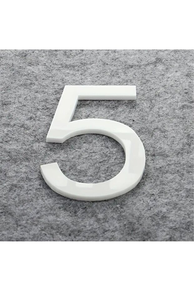Apartment -Wall - Door Number 3 mm Laser Cut White Plexiglass Self Adhesive Number - 5 Five
