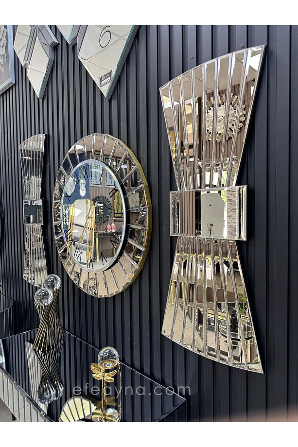 ÇİZGİ DUVAR SAATİ & PAPYON MODEL BRONZ AYNA 3'LÜ SET - 2