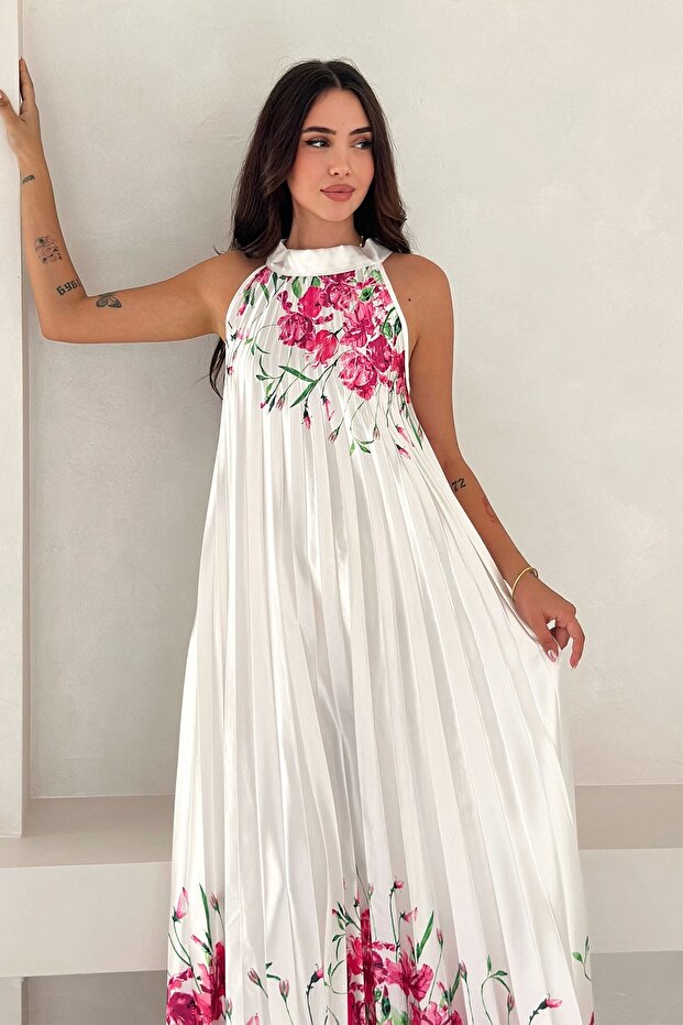 Saten Kumaş Piliseli Elbise - 3