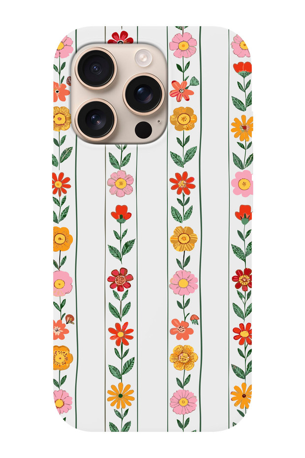 iPhone 16 Pro Compatible Sequential Flowers Patterned Suede Launch Protective Phone Case - 1