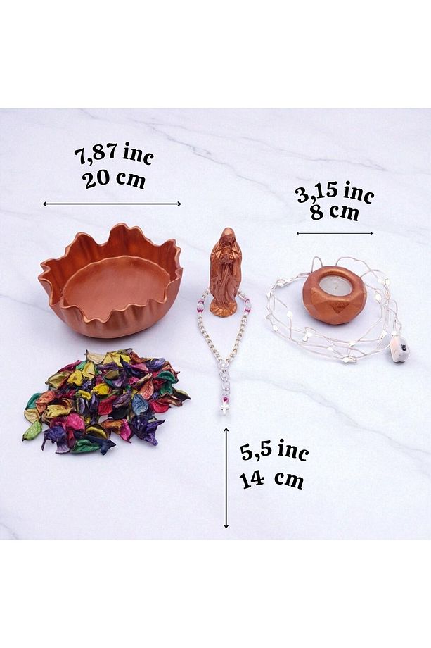 Meryem Ana Heykelciği ve Mumluk, Kurutulmuş Yapraklar ve Led Işık ile, 4 farklı renk - 6