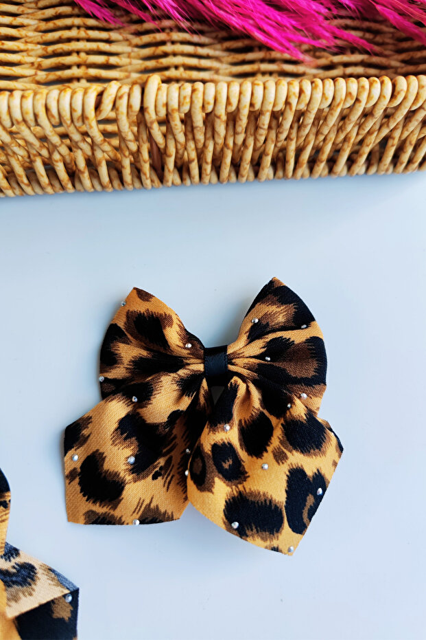 مشبك مشبك منقوش بنقشة الفهد 2 قطعة 1 زوج - 2