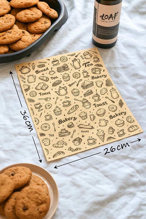 Vintage Patterned Oil Paper 100 Pieces Presentation Paper Food & Bakery Themed 25X35 Model-2
