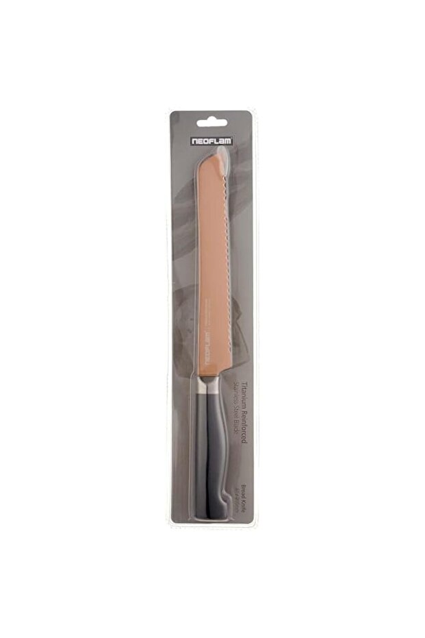 Neoflam, Bread Titanium knife (8inc), Non-stick Titanium Coated Blade,Silicone handel Black,20.5cm,Rose Gold.