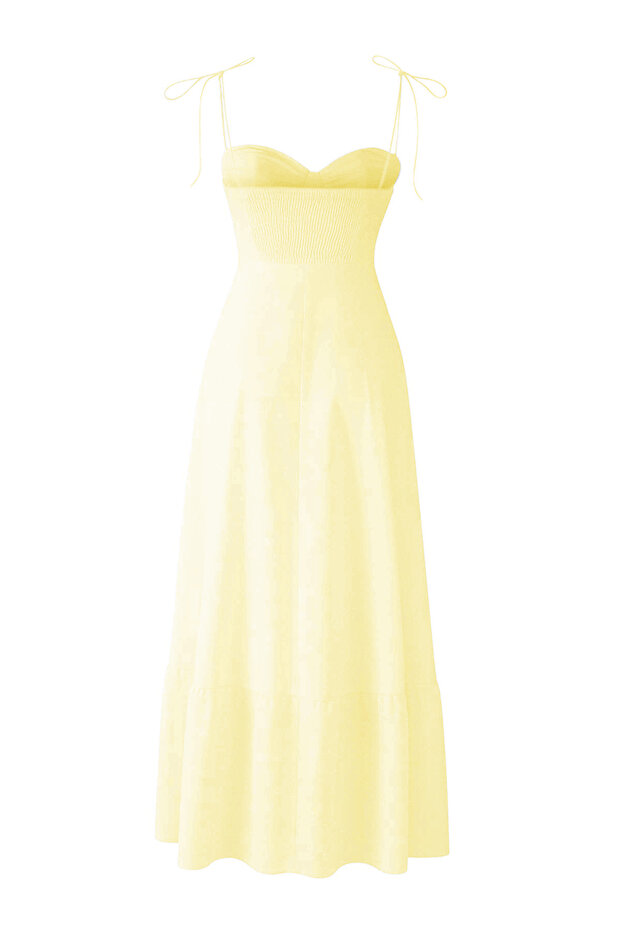 Açık Sarı Belden Açılan Drape Detaylı Askılı Dokuma Maxi Elbise TWOSS24EL01128 - 12
