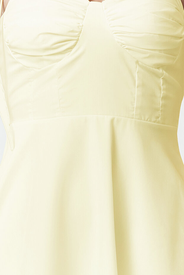 Açık Sarı Belden Açılan Drape Detaylı Askılı Dokuma Maxi Elbise TWOSS24EL01128 - 9