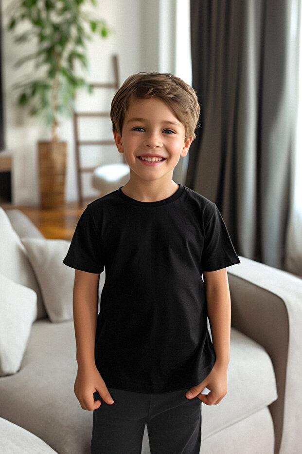 Siyah 3'lü Unisex Pamuklu Basic Regular Kalıp Kısa Kol Örme T-Shirt TKDSS24TS00019 - 2