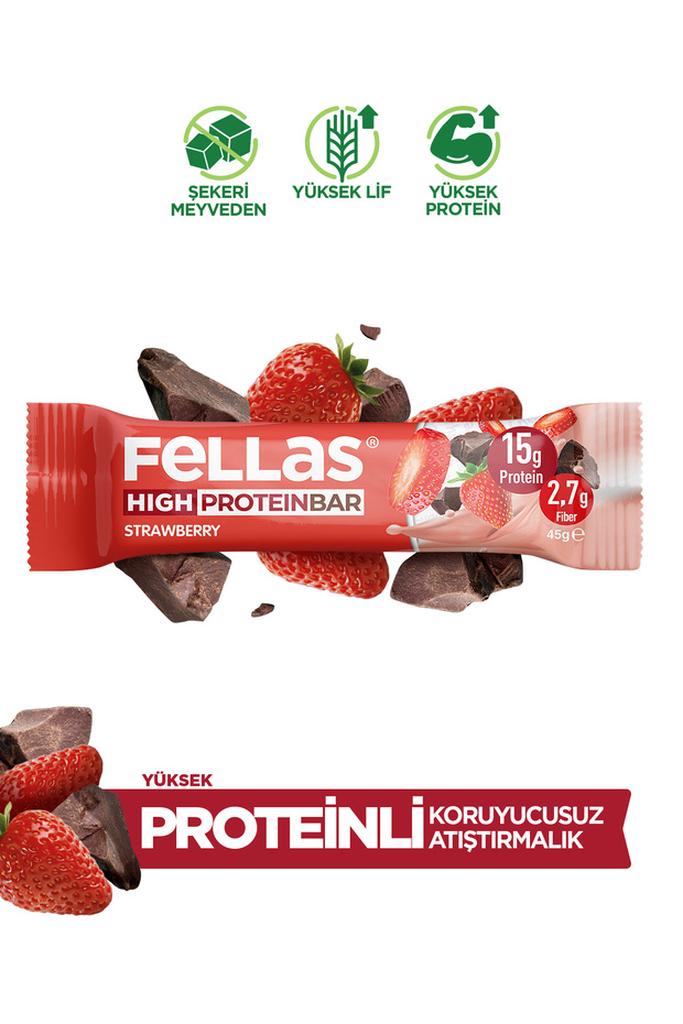Yüksek Protein Bar, Çilekli, 45gr X 12 Adet - 1