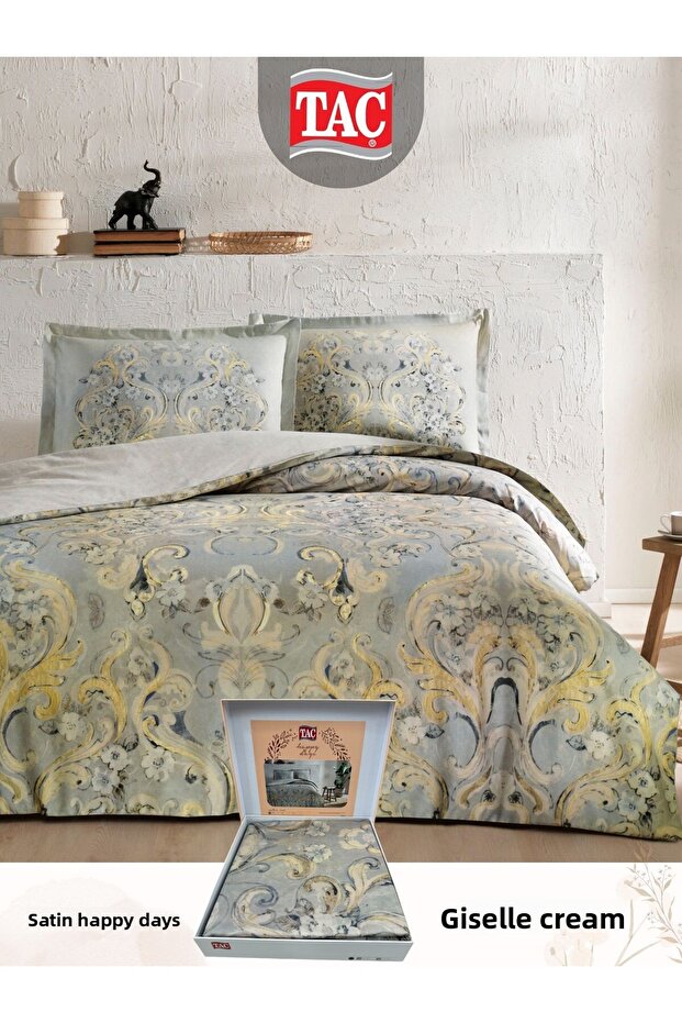 Giselle Cream Cotton Satin Double Duvet Cover Set