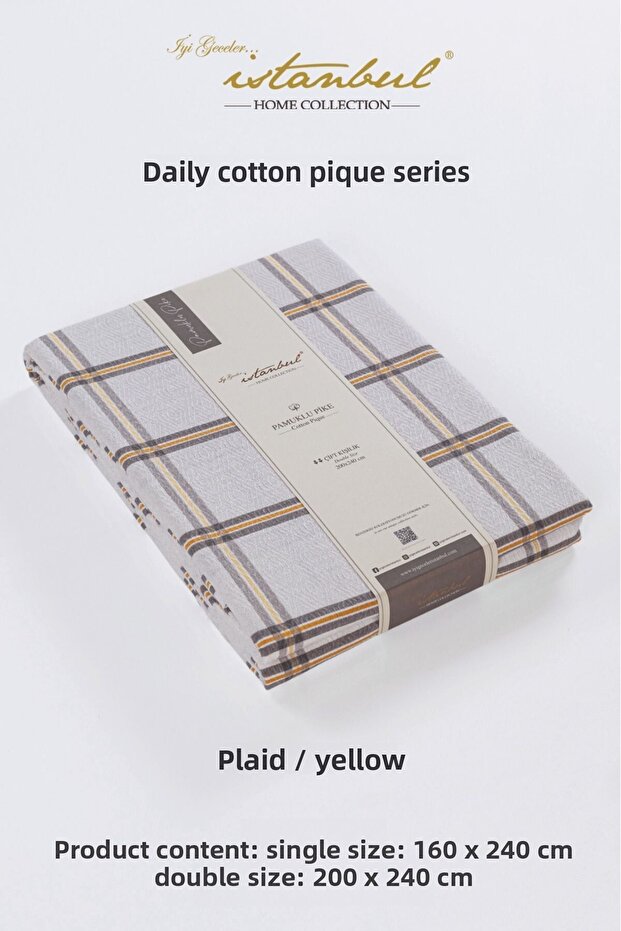 100% COTTON PRINTED DOUBLE SIZE SINGLE Piqué Double Plaid YELLOW 200X240