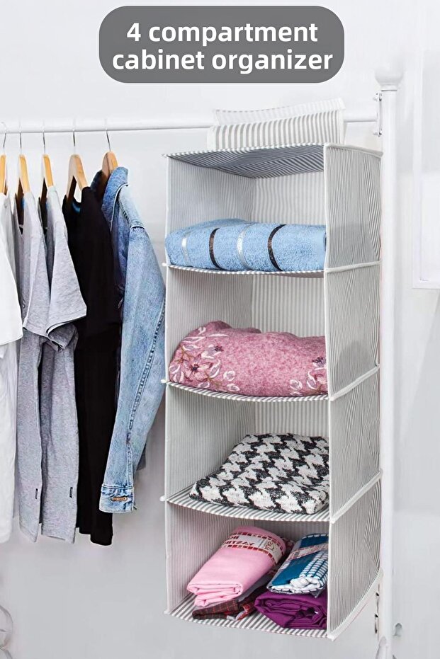 4-Tier Foldable Hangable Compartments Closet Organizer Cloth Shelf 24X29X64 cm
