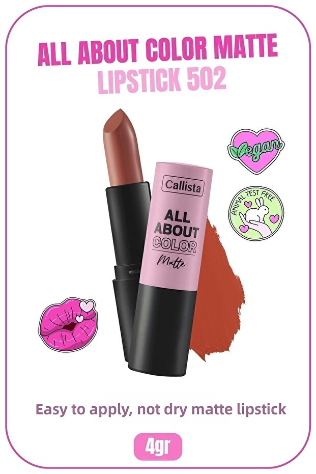 All About Color Matte Lipstick Nemlendirici Mat Ruj - 502 My Empire - Turuncu - 1
