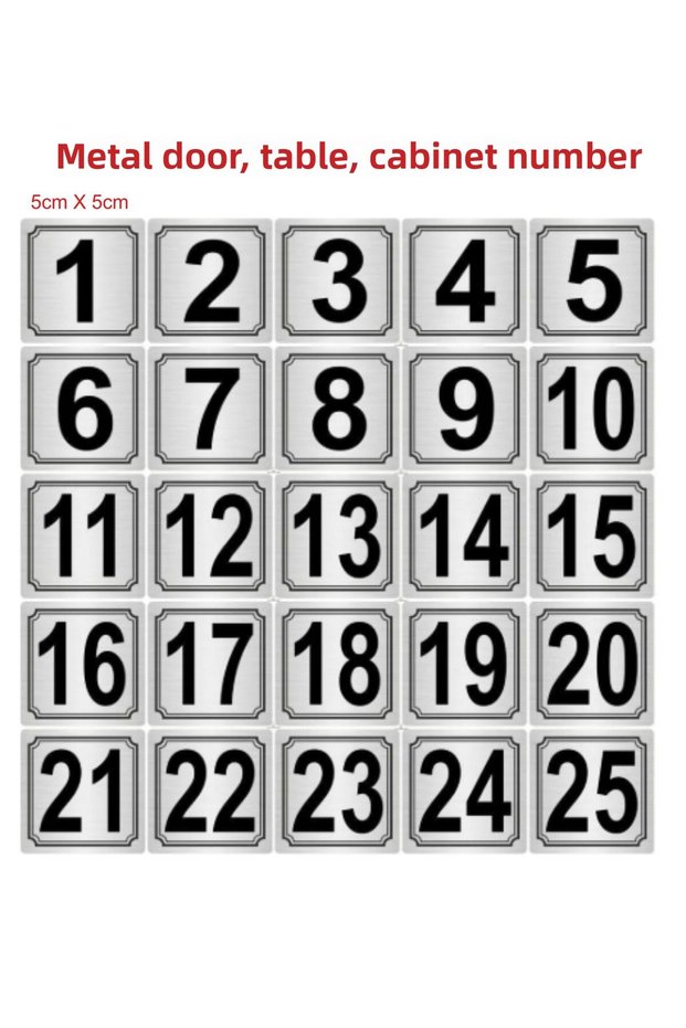 Metal Door, Table, Cabinet Number 5Cmx5Cm 25 Pieces (1..25) Silver Color Metal 002