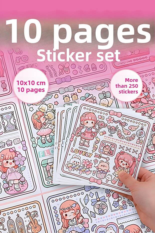 10 Sheets Cute Girl and Teddy Bear Sticker Set - Pen Notebook Water Bottle Special Cut Sticker Set