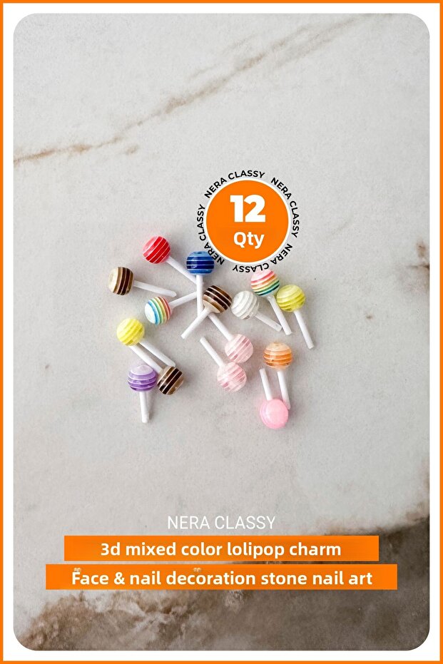 12Pcs 3D Mixed Colorful Patterned Charm Nail Ornament, Lolipop-Kuromi-Hello Kitty Charmler