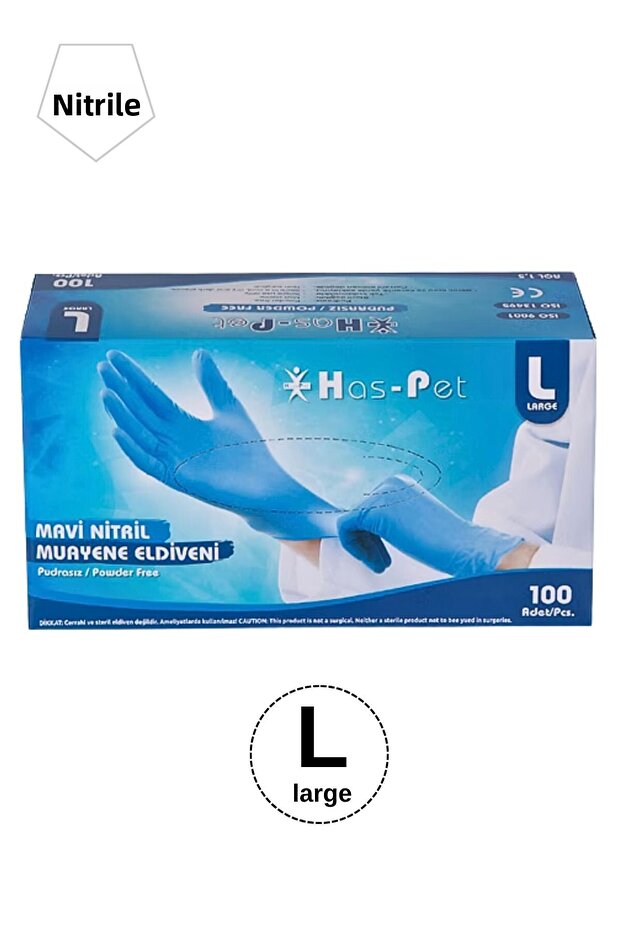 Haspet Blue Powder Free Nitrile Gloves Size L