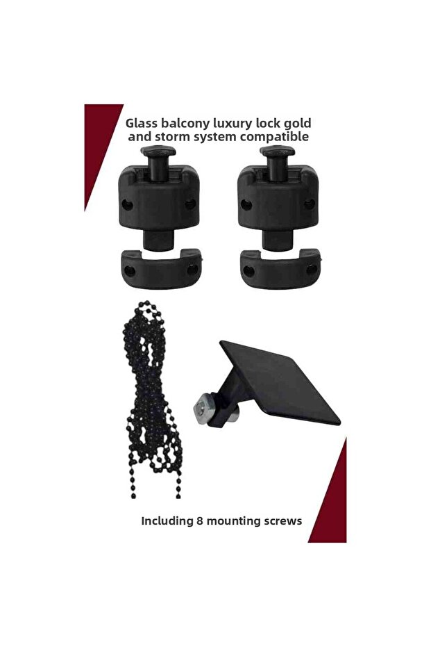 Luxury Glass Balcony Lock – Gold & Storm System Compatible – 2 Pieces – with Chain and Gift Cover