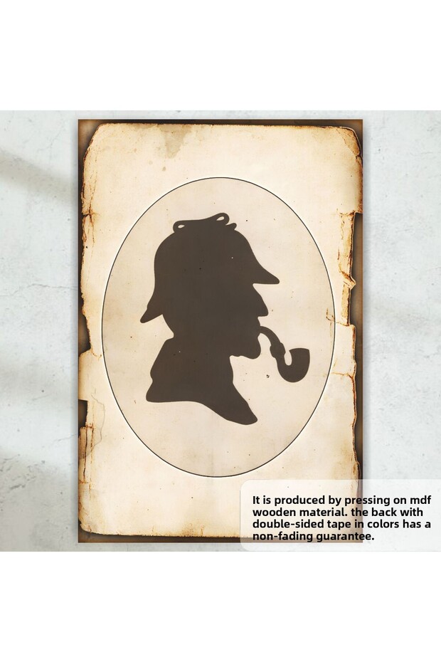 Sherlock Holmes Pipe Cap Hat Detective Detective Novel Hero Retro Wood Poster Painting