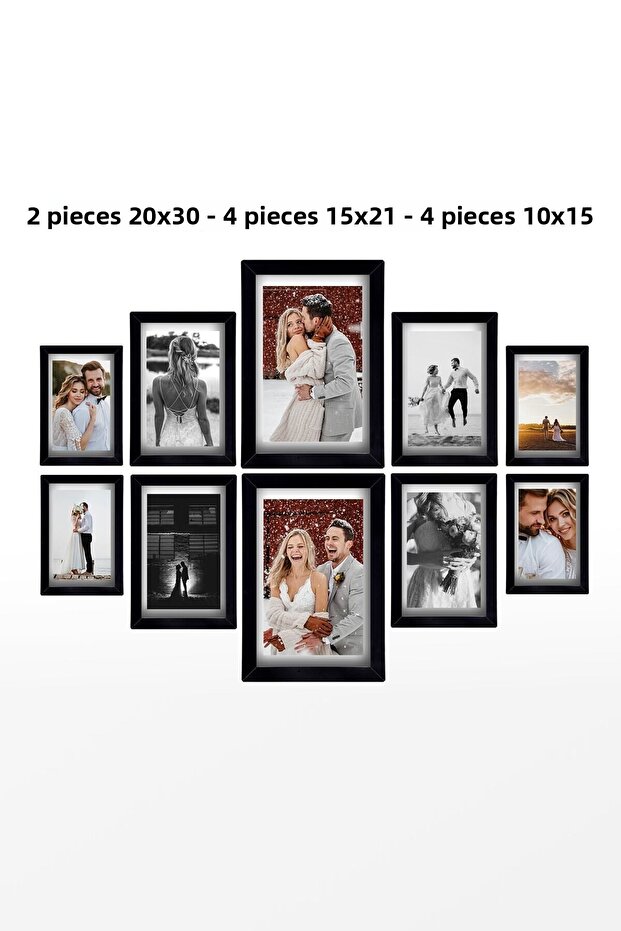 Black Multiple Frame - Wooden MDF PVC Photo Frame - 2 Pieces 20x30 - 4 Pieces 15x21 - 4 Pieces 10x15