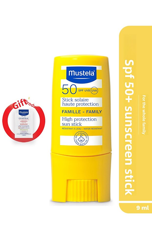 Spf 50+ Sunscreen Stick 9 ml for Sensitive Areas + Cicastela Repair Cream 3 ml Gift