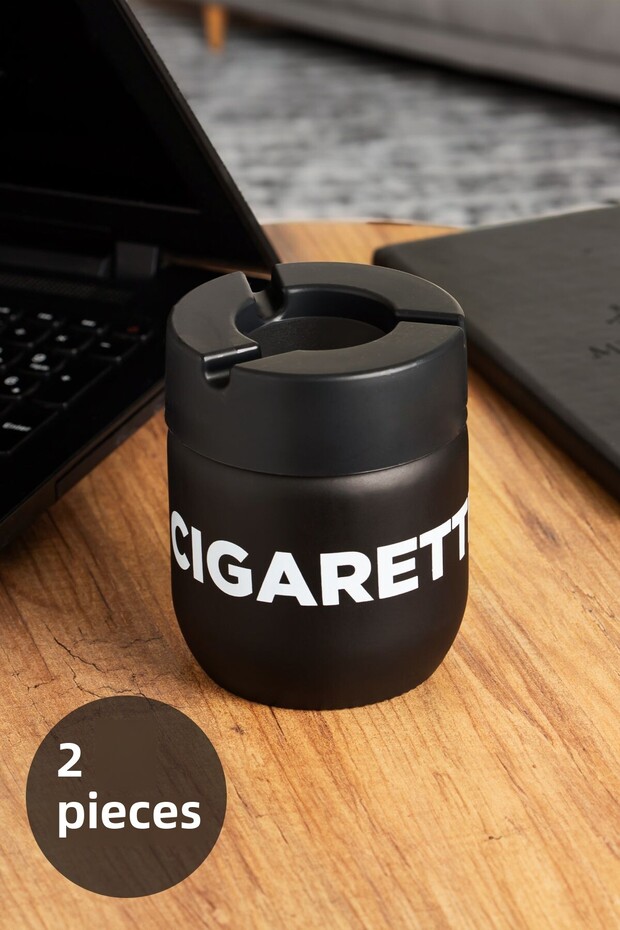 C-00513 2-Piece Odorless Glass Tank Fireproof Plastic Lid Home Car Ashtray Ash Tray Black