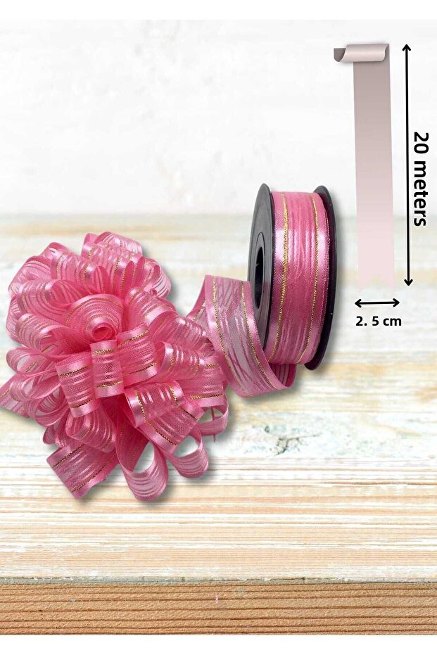 Pull Ribbon Pink 2.5 cm X 20 m Handcrafted Gift Packaging Henna Bridal Dowry Bundle Decoration Bow