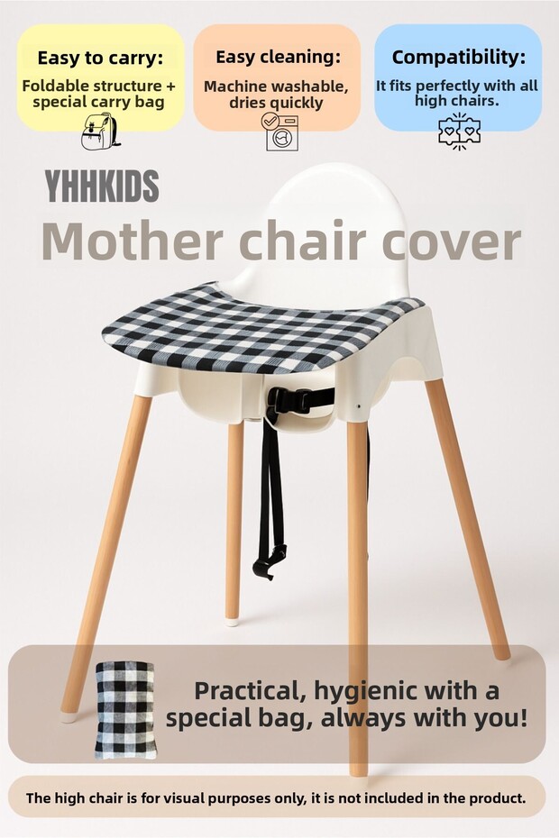 Elastic High Chair Cover + Carrying Bag – Compatible with All Chairs, Washable - Black