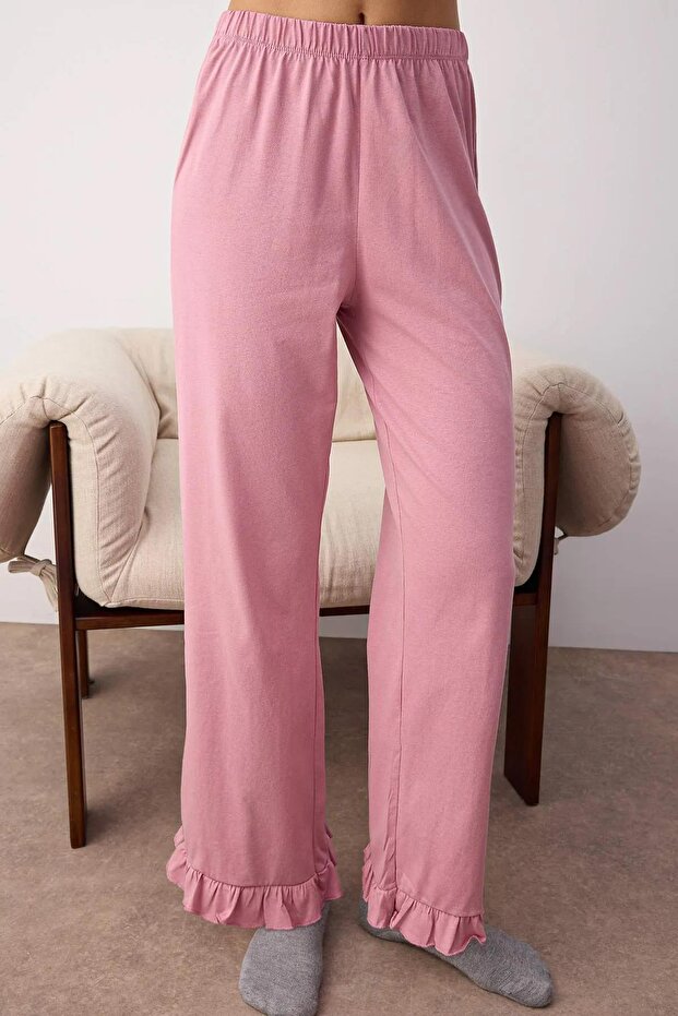 Gül Kurusu %100 Pamuklu Fırfırlı Örme Pijama Takımı THMAW26PT00057 - 3