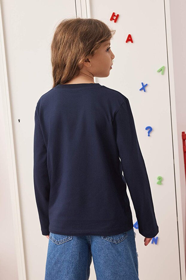 Lacivert-Bordo-Ekru 100% Pamuk 3'lü Düz/Basic Regular Unisex Çocuk Örme Okul T-Shirt TKDAW26TS00004 - 6