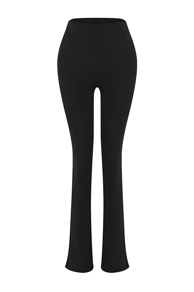 Siyah Flare/İspanyol Paça Yoga Örme Spor Tayt THMAW26TY00011 - 7