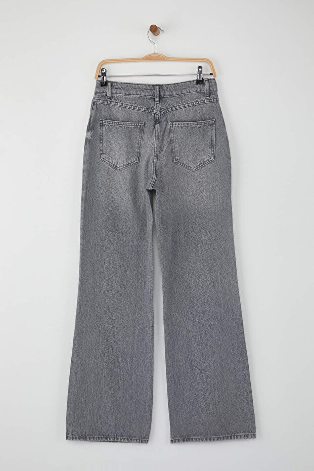 Gri Yüksek Bel Geniş Paça Wide Leg Palazzo %100 Pamuk Non-Stretch Jeans TWOAW26JE00066 - 6