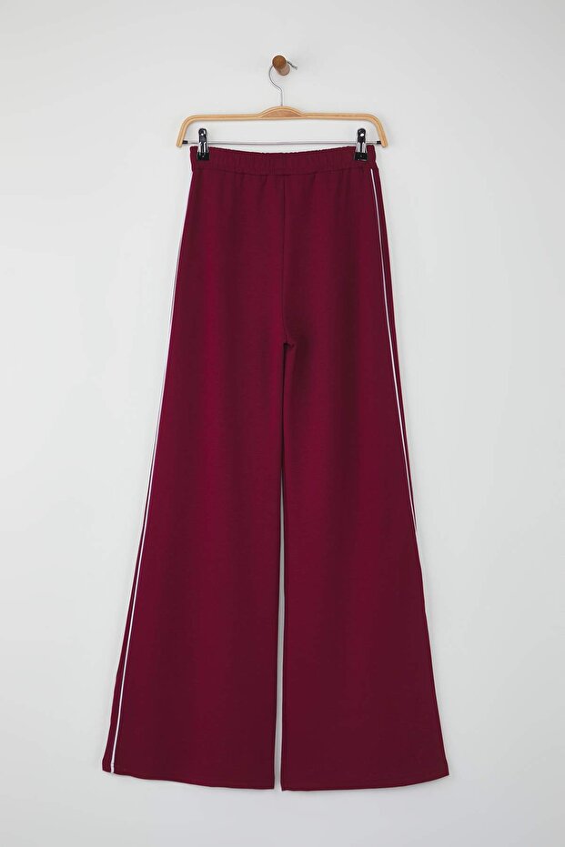 Bordo Biyeli Wide Leg/Geniş Paça Örme Spor Eşofman Altı THMAW26EA00001 - 6