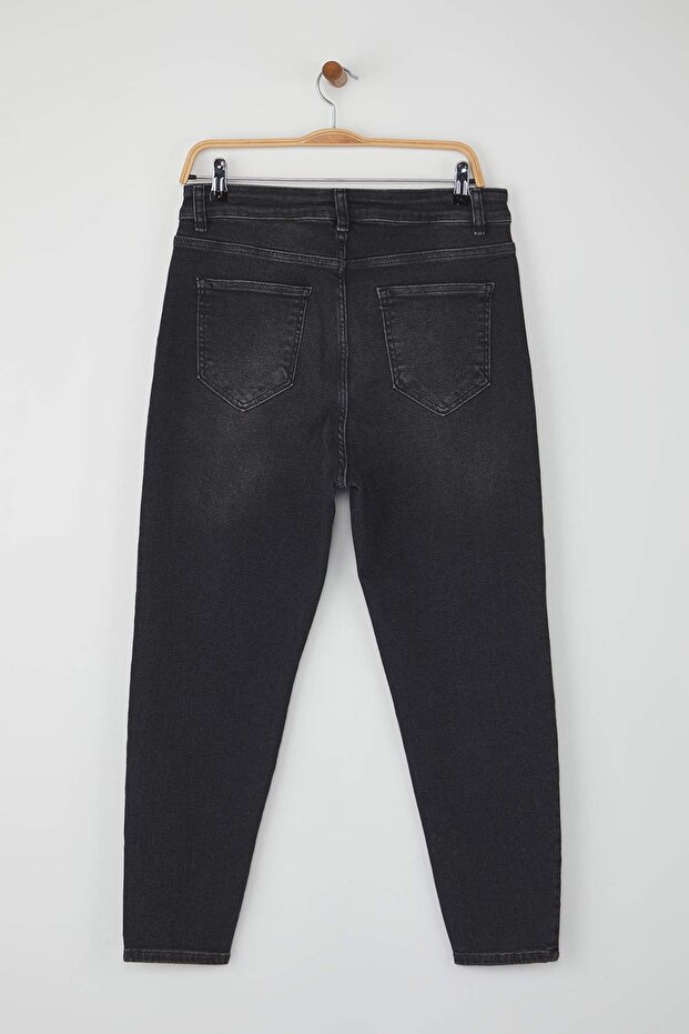 Gri Yüksek Bel Esnek Skinny Denim Büyük Beden Jeans TBBAW26CJ00006 - 7