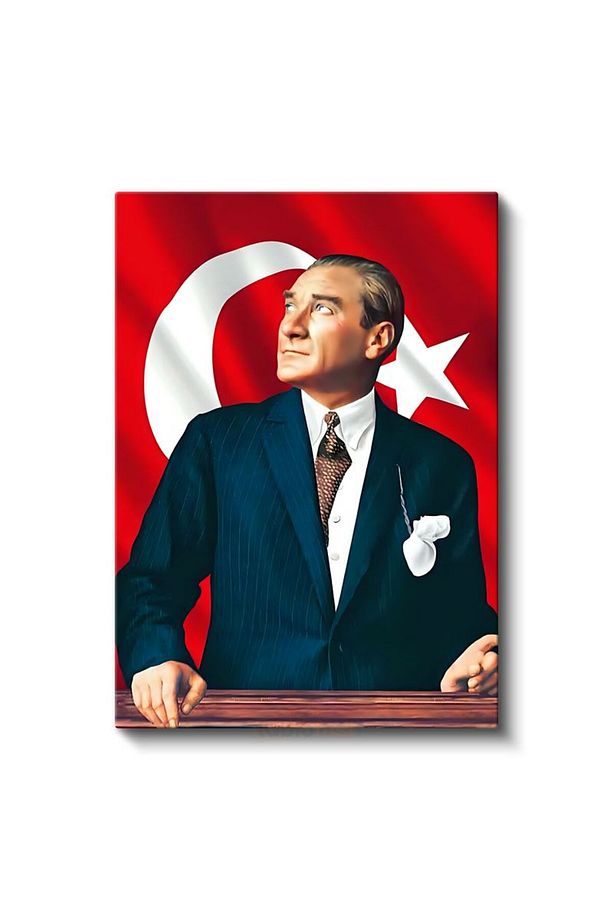 Kalpak ve Kravatlı Atatürk - Resmi Portre Kanvas Tablo - 2