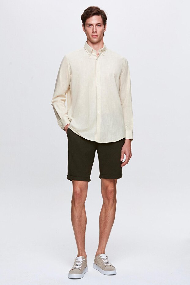 Ds Damat Haki Beli Lastikli Bağcık Detaylı Duble Paça Viskonlu Jogger Şort - 4