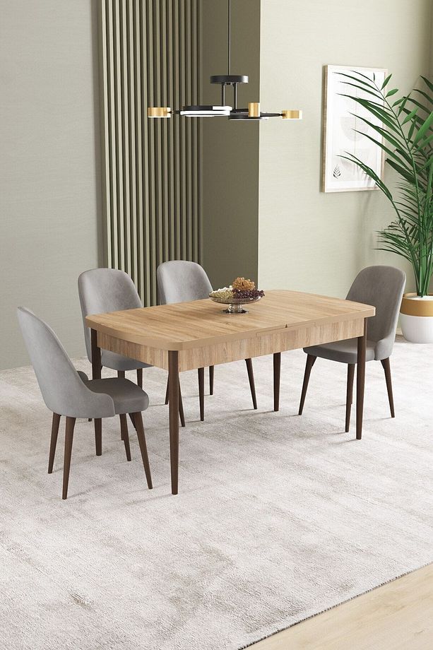 Ikon Meşe Desen 80x132 Mdf Açılabilir Yemek Masası Takımı 4 Adet Sandalye - 1