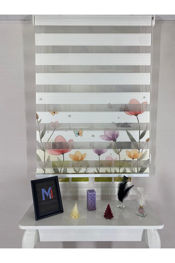 Pastel Çiçek ve Kelebek Desenli Zebra Stor Perde – Mutfak - Çocuk ve Genç Odası Perdesi - 4