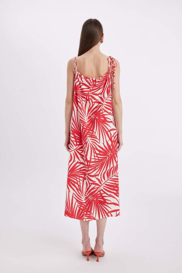 Gömlek Yaka Desenli Keten Karışımlı Askılı Midi Elbise D0504AX24SM - 7