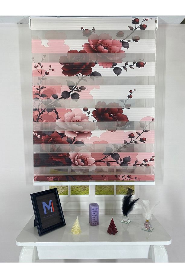 Kırmızı Pembe Şakayık Çiçek Desenli Dijital Baskılı Zebra Stor Perde – Modern ve Zarif Tasarım - 4