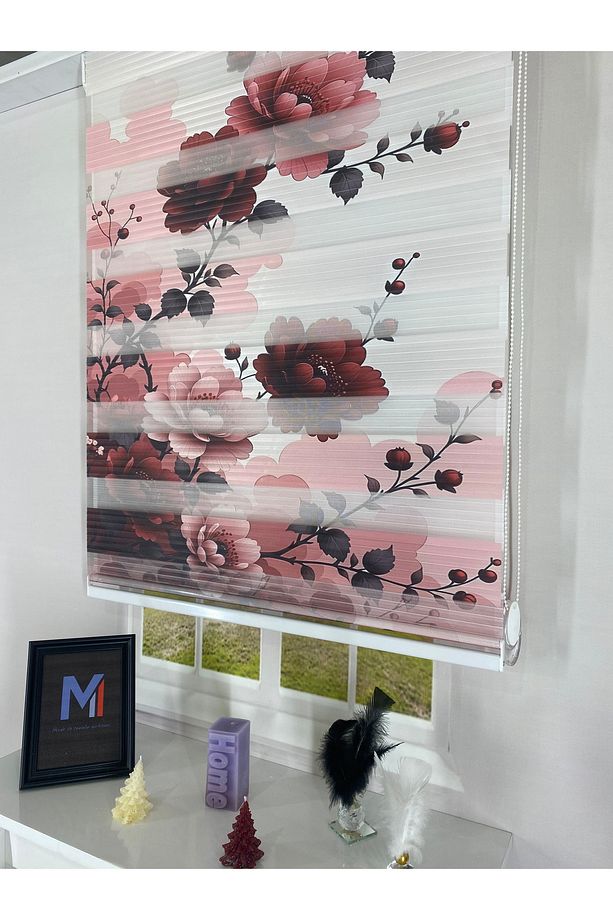 Kırmızı Pembe Şakayık Çiçek Desenli Dijital Baskılı Zebra Stor Perde – Modern ve Zarif Tasarım - 2