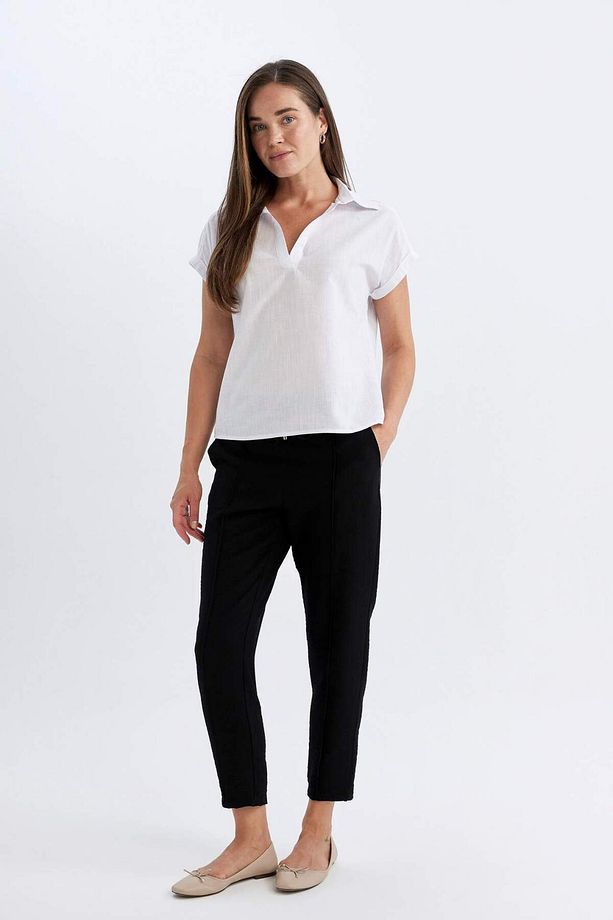 Regular Fit  Flamlı Pamuk Polo Yaka Kısa Kollu Bluz D4056AXNS - 2