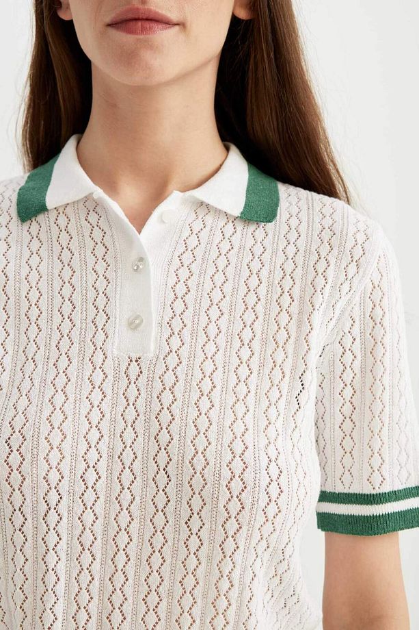 Regular Fit Polo Yaka Kısa Kollu Triko Tişört C6002AX24SM - 5