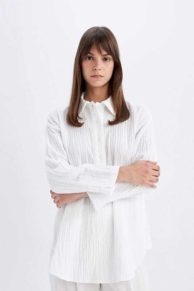 Relax Fit Müslin Uzun Kollu Gömlek Tunik D2256AX24SM - 4