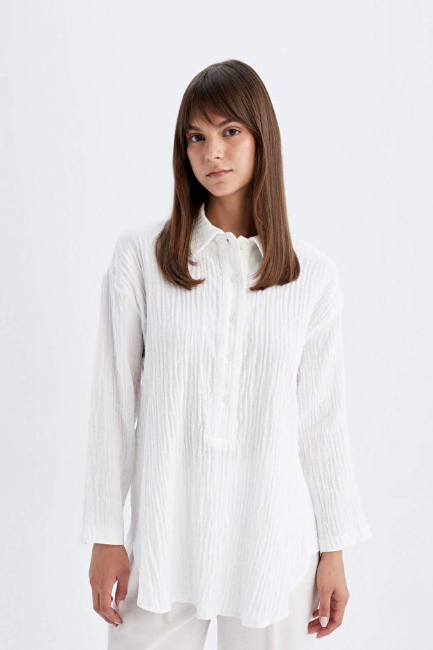 Relax Fit Müslin Uzun Kollu Gömlek Tunik D2256AX24SM - 3