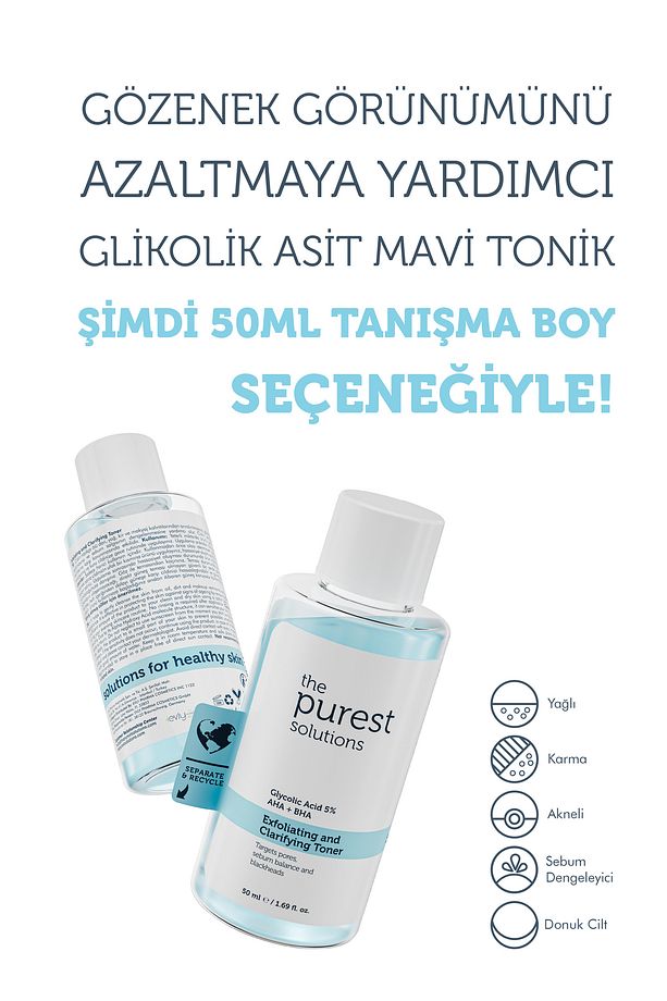 Gözenek Sıkılaştırıcı Glikolik Asit Tonik Cilt Bakım Seti: 200 ml Mavi Tonik + 50 ml Tanışma Boy - 2