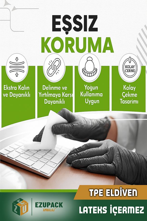 L Size Slimfit Glove Tpe Terletmez Gıda Muayene Pudrasız Medikal Temizlik Mutfak(Lateks Nitril Yok) - 3