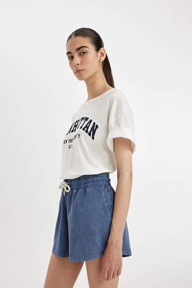 Relax Fit Beli Bağcıklı Basic Düz Şort D0615AX24SM - 4