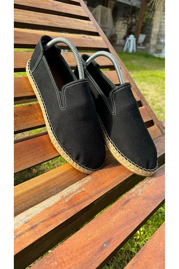 Daisy Men's Faux Leather Black Elastic Espadrille