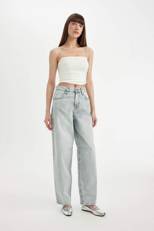 Baggy Fit Yüksek Bel Uzun Jean Yıkamalı Pantolon D0192AX24HS - 3