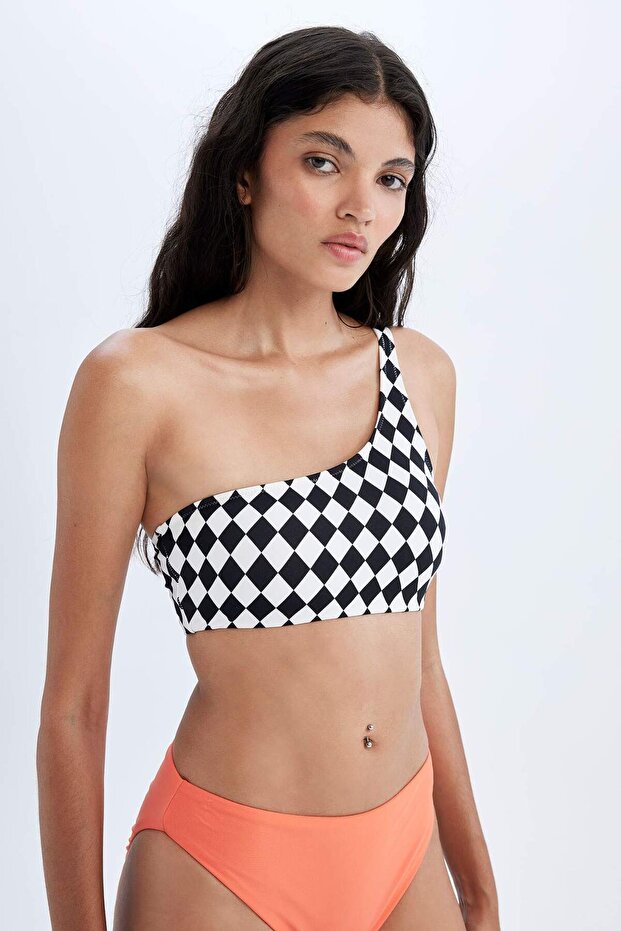 DeFactoFit Sporcu Tek Omuz Dama Desenli Bikini Üstü B6339AX24HS - 4